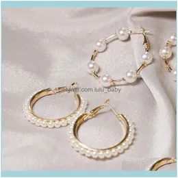 Biżuteria zwykłe złoto kolor metalowy perełowe kolczyki moda wielkie koła obręcze oświadczenie dla kobiet imprezy biżuteria hie upuszczenie 2021
