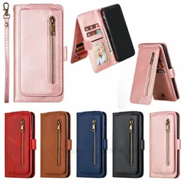 Multifunction Pack Wallet Case dla iPhone 13 2021 12 Pro Mini 11 XR XS Max X 10 8 7 6 Skóra Pionowa ramka Zipper 9 Karty Slot Pocket ID