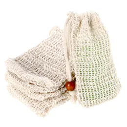 12x14cm Sisal Soap Bag Bomull och linne Mesh Bags Bath Supplies Scrub Bubble Net Pouch