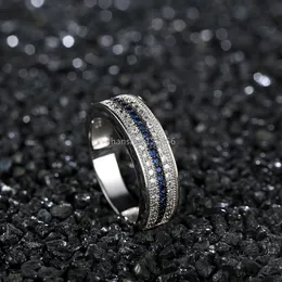 Sześcienne cyrkonia diamentowy zespół ringowy palec niebieski cZ rzędy zaręczynowe w środę pierścienie dla kobiet biżuteria mody Will i Sandy
