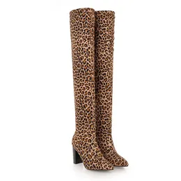 Boots 2021 Suede Long Over Knee The High Women Fetish Thigh 10cm Heels Lady Stripper Prom Leopard Winter Shoes