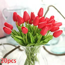 Flores decorativas grinaldas 20pcs tulipa flor artificial látex touch real toque no casamento de noiva decoração de casa ornamento de plástico