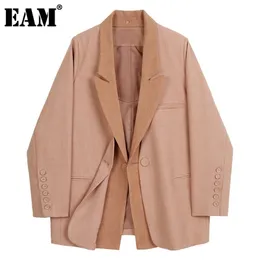 [EAM] Kobiety Fałszywe Dwa Wielki Rozmiar Temperament Blazer Lapel Z Długim Rękawem Loose Fit Kurtka Moda Wiosna Jesień 1DD1014 211104