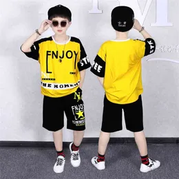 Criança meninos conjunto de roupas de verão camiseta de manga curta e calças moda hip-hop conjuntos de tracksuits menino por 12 anos 210622