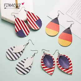Fimaodz amerikanska flaggan pu läder örhängen för kvinnor national flagga vattendroppe blad dangle örhänge mode smycken för vänner q0709
