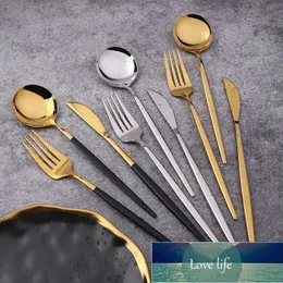 4 SZTUK Czarny Złoty Zestaw sztućców Ze Stali Nierdzewnej Obiadanie Silverware Flatware Steak Nóż Widelec łyżka do restauracji Kuchnia Cutlery