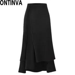 Asymmetrical Midi Skirt Woman Long Split s Womens Black 5XL Plus Size for Office Lady Fashion Formal Bottoms 210527