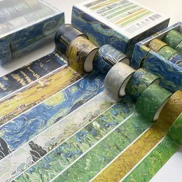 8 st/set guldstämplande Washi-tejp Van Gogh-serien Stjärnklar natt Blommor hantverk Dekorativt självhäftande maskeringsdekal XBJK2112 2016