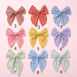 Flickor Broder Lace Large Hair Bow With Clips Hårstolpor Tillbehör Nylon Hårband för barn Barn Hairclips Toddler Barrettes Headwear