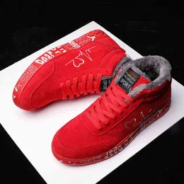 NXY Men's Vulcanize Shoes 2022 Winter Vrouwen Mannen Sneakers Red Rubber Bottom Sneaker Man Warm Houden Pluche Mode Lace-up Heren Causale Schoenen Platte Lover 0209