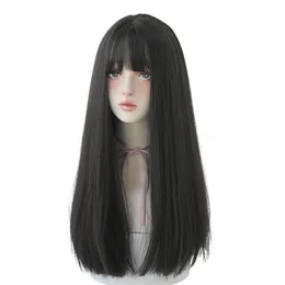 Wig female long hair headgear black straight natural air bangs full top hairs realistic wigs factory wholesale