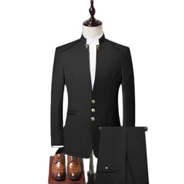 （ジャケット+パンツ）2021服の男性高品質ビジネスブレザー/男性のスリムフィットレジャースリーピーススーツ/スワローテールコートS-4XL X0909