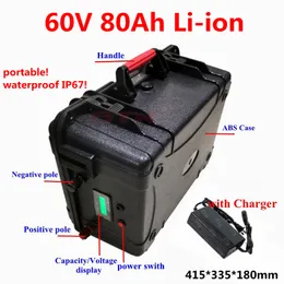 Batteria portatile impermeabile agli ioni di litio da 60 V 80 Ah BMS 16 S per accumulo di energia per auto turistiche in barca elettrica + caricabatterie 10 A