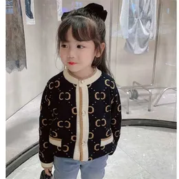 春の秋のドットプリントセーターリトルガールズジャケット子供服カーディガン子供服ウールブレンド子供のコート211201