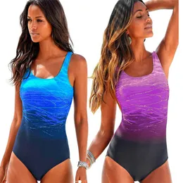 Sexig Sport Baddräkt Baddräkt Kvinnor Baklösa Plus Storlek Badkläder Blå Gradient Monokini Beachwear Monokini XXL 210604