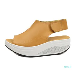 Sandali estivi Donna Shake Scarpe Zeppe spesse Pendenza Piattaforma Testa Sandali in pelle Donna Fondo spesso Scarpe con tacco alto