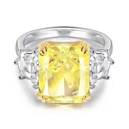 High End Elegant Dign 925 Sterling Sier High Carbon Ril Cubic Zirconia Princs Cut Tre Stone Yellow Gemstone Ring