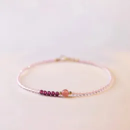 Beaded Strands Ultra-Fine 3mm Strawberry Quartz White Pink Crystal Bracelet Female 14K Lucky Beads Ultra-Fine Summer Design Sense Niche