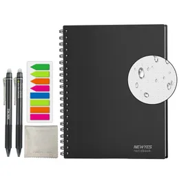 Sim A4 Wet Erasable Reutilizável Escrita Smart Caderno Preto Papel Impermeável Auto-Digitalização Auto-Digitalização Personalizado Gift Fio Limite Espiral Notas 210611