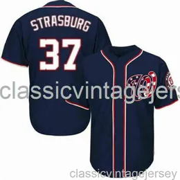 Camisa de beisebol Stephen Strasburg nº 37 da Marinha XS-6XL costurada para homens e mulheres, camisa de beisebol juvenil