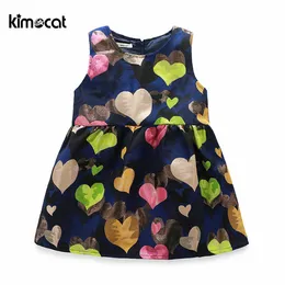 Kimocat Summer Princess Dress O-Neck Ärmlös Loveplover Case Draped A-Line Kids Dresses For Girls Dress Q0716