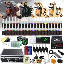 Tattoo Kit 4 Machines Guns 40 color Inks Power Supply Needles Grips Tips Carry Case D139GD-16