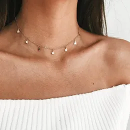 Collana semplice con stella d'oro per donna Girocollo femminile Collare con catena a maglie Pentagono con ciondolo Collo Collier femme Gioielli Regali