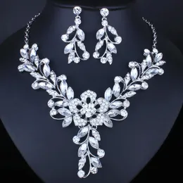 Örhängen Halsband Farlena Handmålad Blomma Set med Crystal Rhinestones För Brud Bröllop Mode Smycken Satser