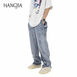 Hip Hop Streetwear Veludo Mens Largo Perna Pant Side Side Ajustável Ajustável Blue Juntos Calças Mulheres Mens Velor Sweatpant C0607