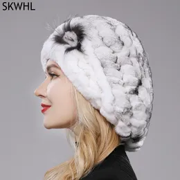 Lady Beret Caps Knitted Real Rex Rabbit Fur Beanie Hat Women Winter Hats 100% Cap