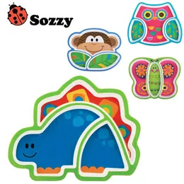 Sozzy Creative Children's Plate Cartoon Animal Service Plate Appetizer Platter Cute Dishes Baby Sub-grid Eat Tray G1210