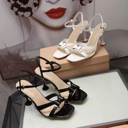 Patentläder Sandaler, Bow Knot Square Toe High Heels Stiletto Heel Women's Evening Shoes, Buckle Open-Toe 8.5cm