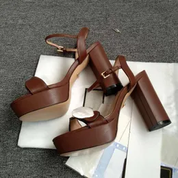 summer High quality Women sandals Fashion Buckle platform Thick heel Genuine leather Womens cool shoe Designer sandal big size shoes 35-44