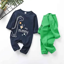 Spring and Autumn Baby I LOVE MY MUMMY Dino asual Animal Dinosaur Print Jumpsuit Clothes 210528