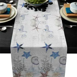 Ocean Starfish Shell Gray Modern Table Runner For Wedding Party Chirstmas Cake Floral Tablecloth Decoration 210708