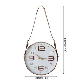 Modern Minimalist PU Leather Belt Hanging Clock Living Room Background Wall Clock Grill Bar Cafe Decorations H1230