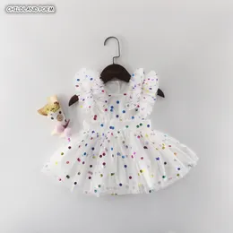 Verão recém-nascido primeiro 1º aniversário para princesa vestido bolinhas bebê roupas 210315