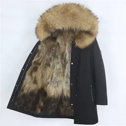 Oftbuy Men Vattentät Parka Real Fur Coat Winter Jacket Natural Fur Liner Avtagbar Tjock Varm Ytterkläder Streetwear 211216