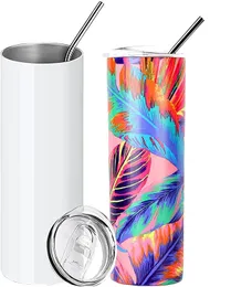 US Stock Sublimation Tumblers 20 oz Rostfritt stål Dubbelmur Isolerad sublimering Tumbler Cups Blank DIY födelsedagspresenter med lock plaststrålar