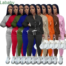 Kvinnor TRACKSUITS Two Piece Set Designer Jacka Singelbröst Plush Sweater Baseball Suit Solid Color Ladies Sportkläder 9 färger