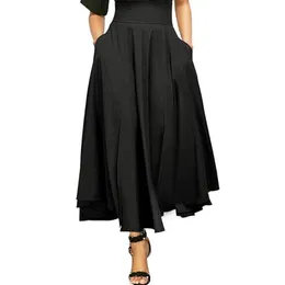 Women High Waist Long Skirt Pleated A Line Front Slit Belted Maxi Ankle-Length Solid Fashions Matching Skirts