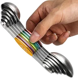 Baking Tools 7/9 Piece Set of Stainless Steel Double Head with Scale Scraper Strong Magnetic Measuring Spoon