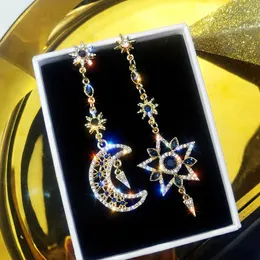 Dangle & Chandelier Korean Fashion Asymmetrical Rhinestones Stud Earrings Female 2021 Temperament Long Star And Moon Pendant