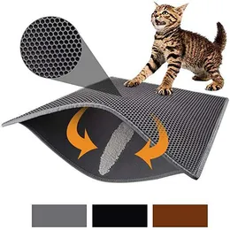 Vattentät Pet Cat Kullmatta Dubbelskiktskräp Kattkuddar Fångande Pet Litter Box Mat Djurprodukter Bed För Katter Hus Rengör 210713