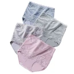 Langsha 4PCS /ロットハイウエストの女性のパンツ痩身綿ブリーフボディシェイパー下着レディセクシーレースシームレスなパンツ210730