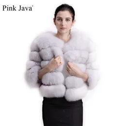 Pink Java 1801 real fur coat women winter thick jacket short wholesale genuine sleeve 211129