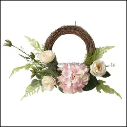 Decorative Flowers & Wreaths Festive Party Supplies Home Garden Handmade Artificial Flower Wreath White Rose Hydrangea Wall Wedding Front Do