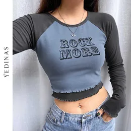 Yedinas Gefälschte 2 Stück Brief Drucken Baumwolle T-shirt Frauen Frühling Casual Crop Top T Shirt Damen Mode Basic T-shirt Streetwear 210527