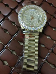 Prawdziwe zdjęcie zegarek 43 mm Diamond dostosowany z oryginalnym rzymskim meczem automatycznym ruchem mechanicznym 18k żółta złota stalowa bransoletka moda dla mężczyzn zegarek oryginalny papier