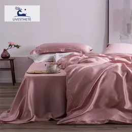 Liv-esthete Top Grade 100% Silke Rosa Sängkläder Mulberry 25 Momme Kvinnor Bed Sheet Quilt Cover Set Pillowcase Queen King Bed Set 211007